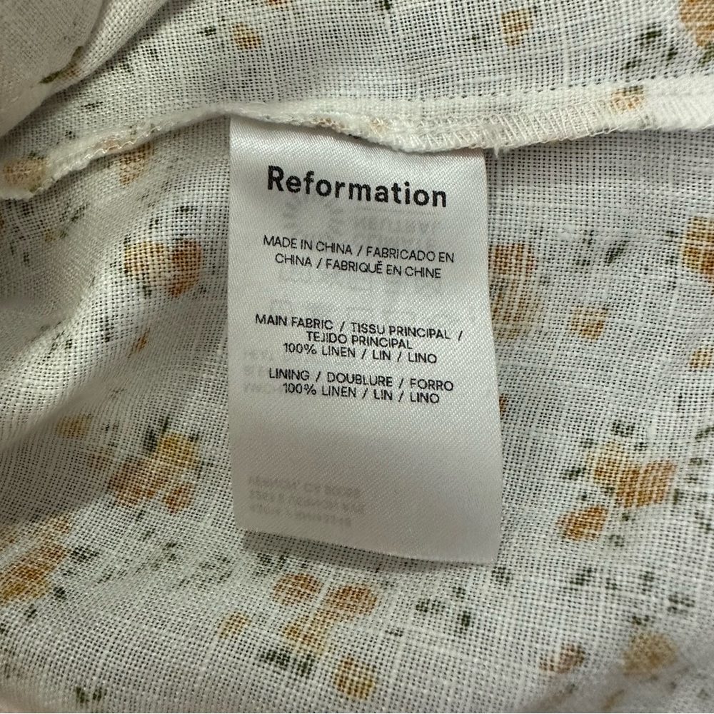 Reformation Andra White Yellow Floral Puff Sleeves Smocked Top Size 6 - Picture 12 of 13